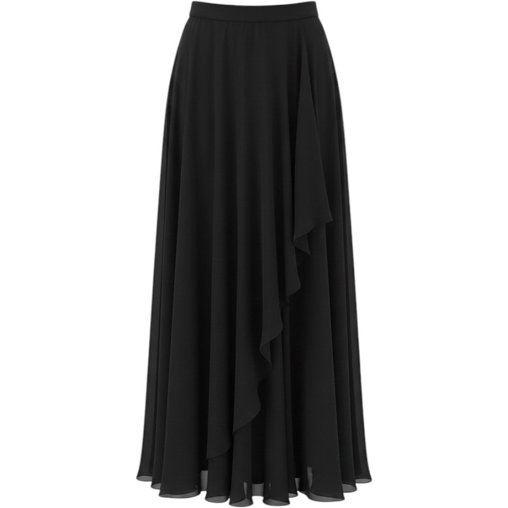 Rickie Freeman Teri Jon Black Chiffon Layered Maxi Skirt 56100 NWT Women's 12